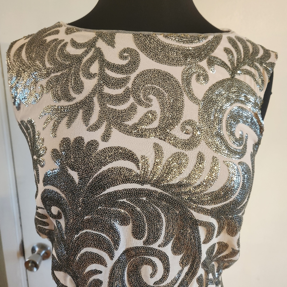 Adrianna Papell Silver Grey Sequin Cocktail Dress Size 4 - Picture 3 of 7